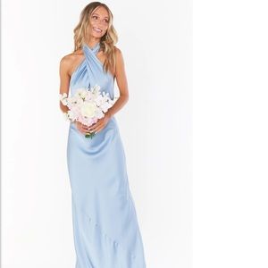 Jasmine Halter Maxi Dress ~ Steel Blue Luxe Satin